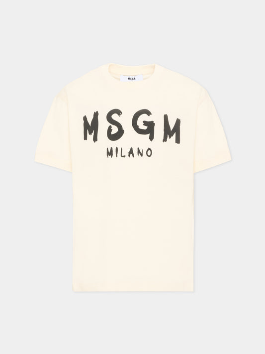 T-Shirt avorio per bambini con logo,Msgm Kids,F6MSJUTH010 013