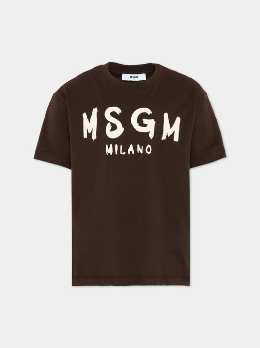 T-Shirt marrone per bambini con logo,Msgm Kids,F6MSJUTH010 943