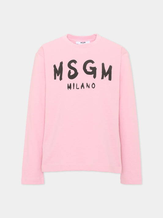 T-Shirt rosa per bambina con logo,Msgm Kids,F6MSJUTH012 MS090