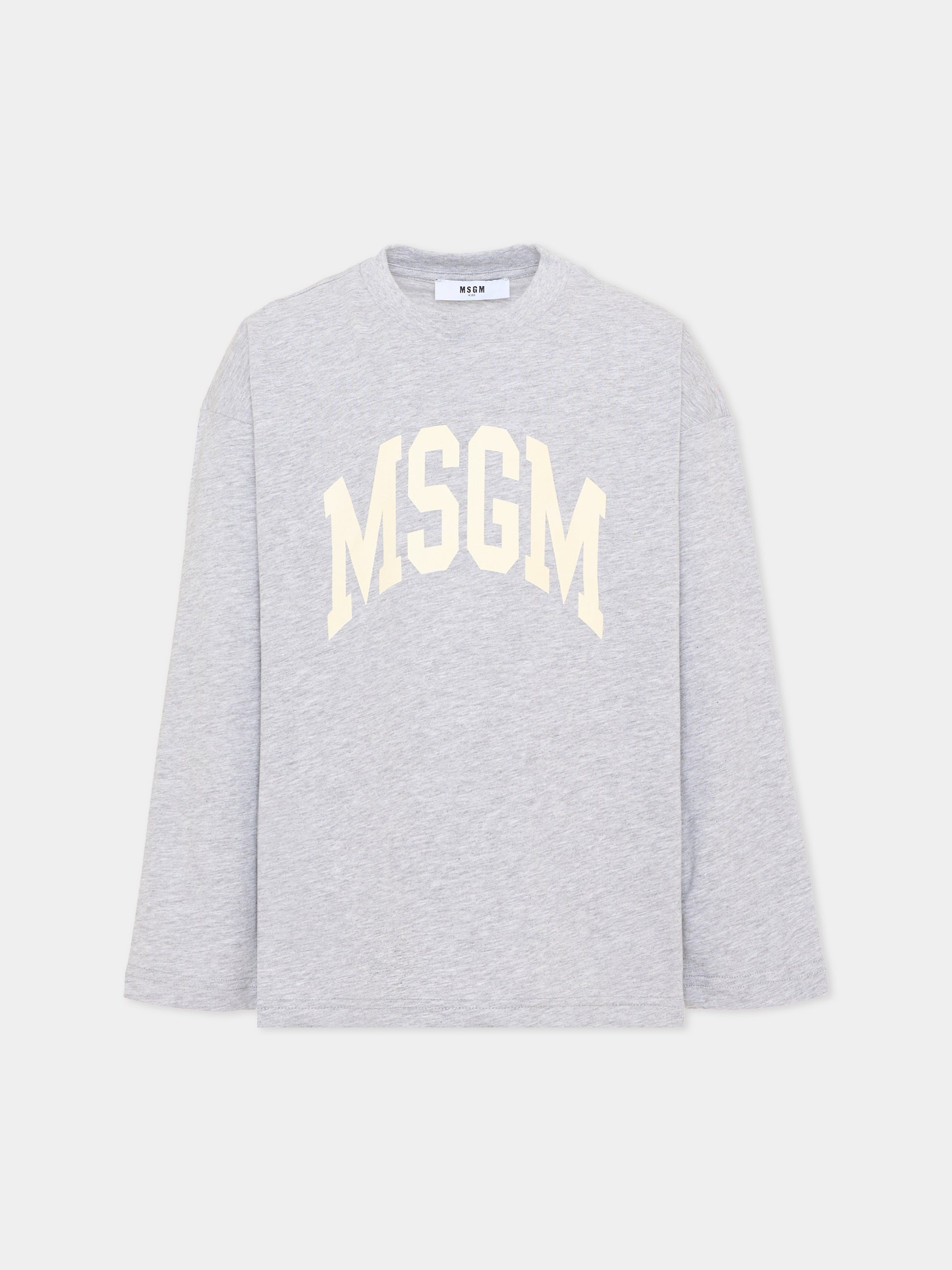 T-Shirt a manica lunga grigia logo per bambini,Msgm Kids,F6MSJUTH183 271