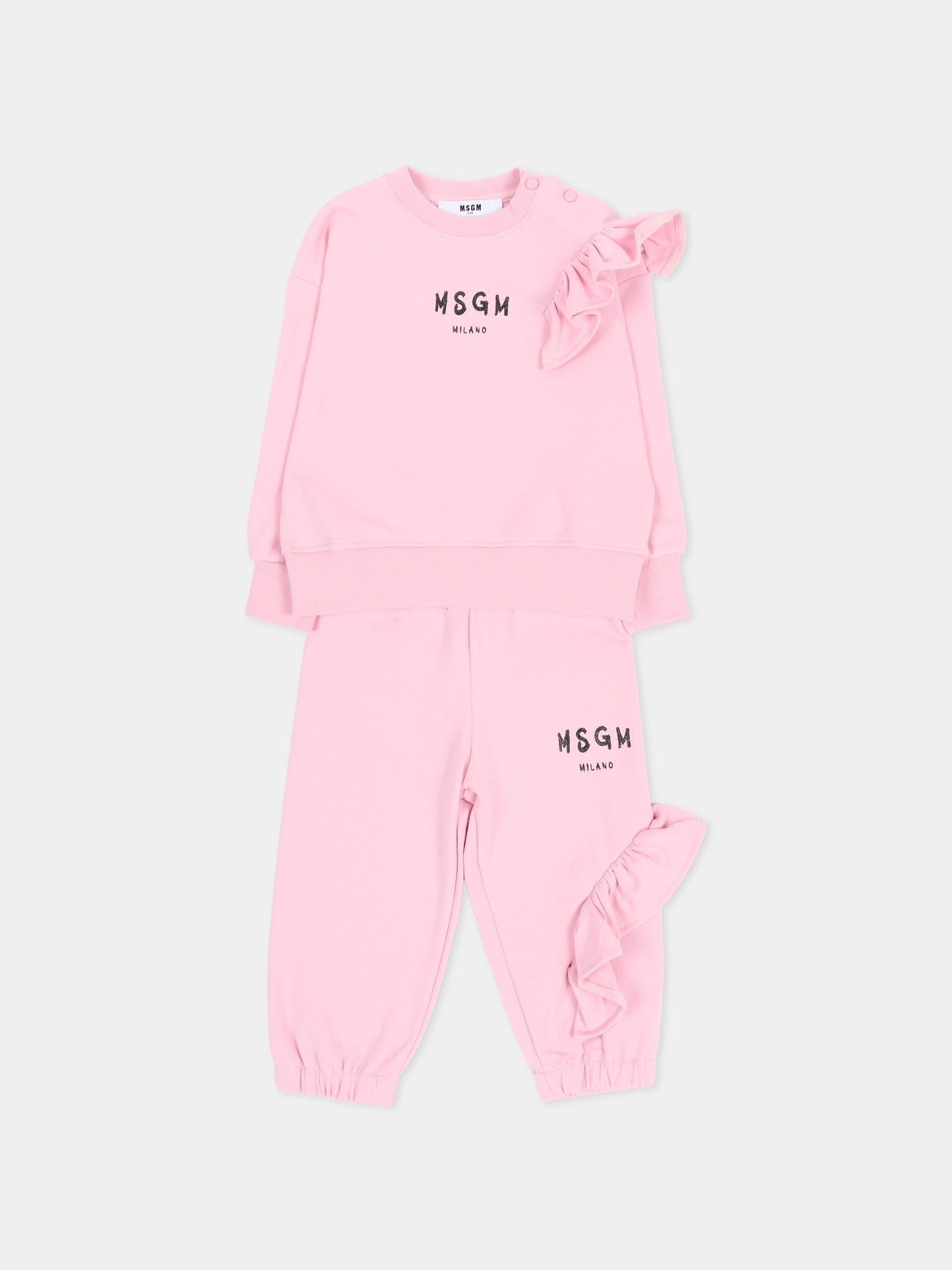 Completo sportivo lungo rosa per neonata con logo,Msgm Kids,F6MSNGTP333 MS090