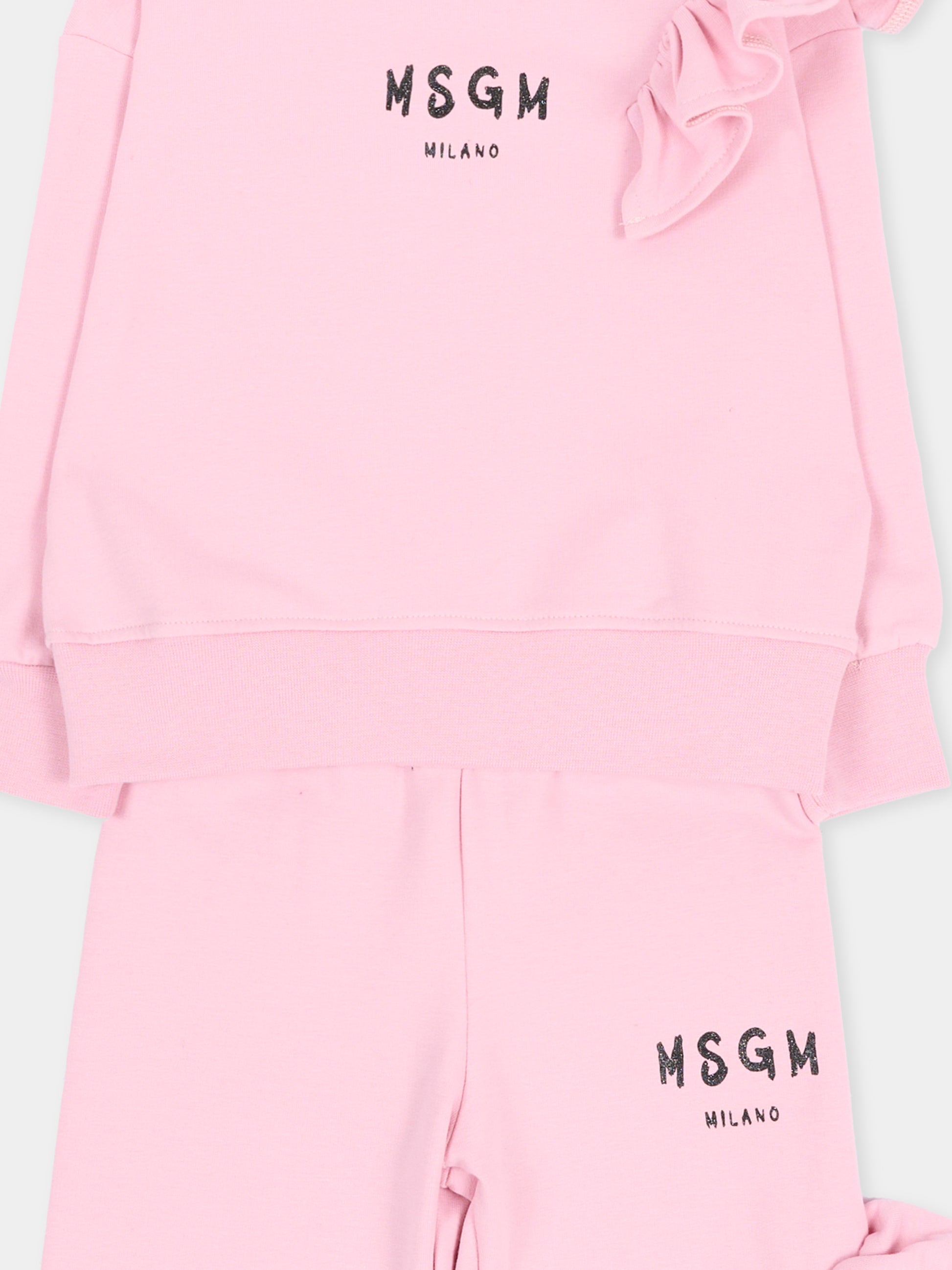 Completo sportivo lungo rosa per neonata con logo,Msgm Kids,F6MSNGTP333 MS090