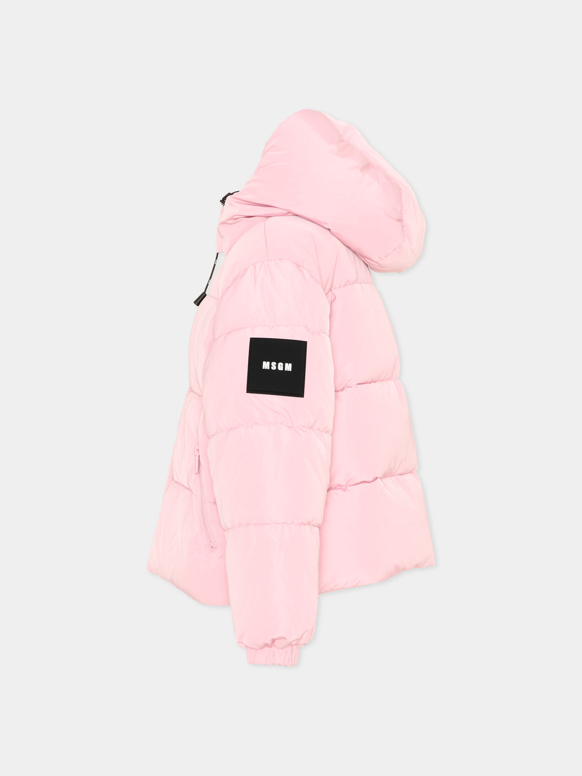 Piumino rosa per bambina con cappuccio,Msgm Kids,F6MSJUPF003 MS090
