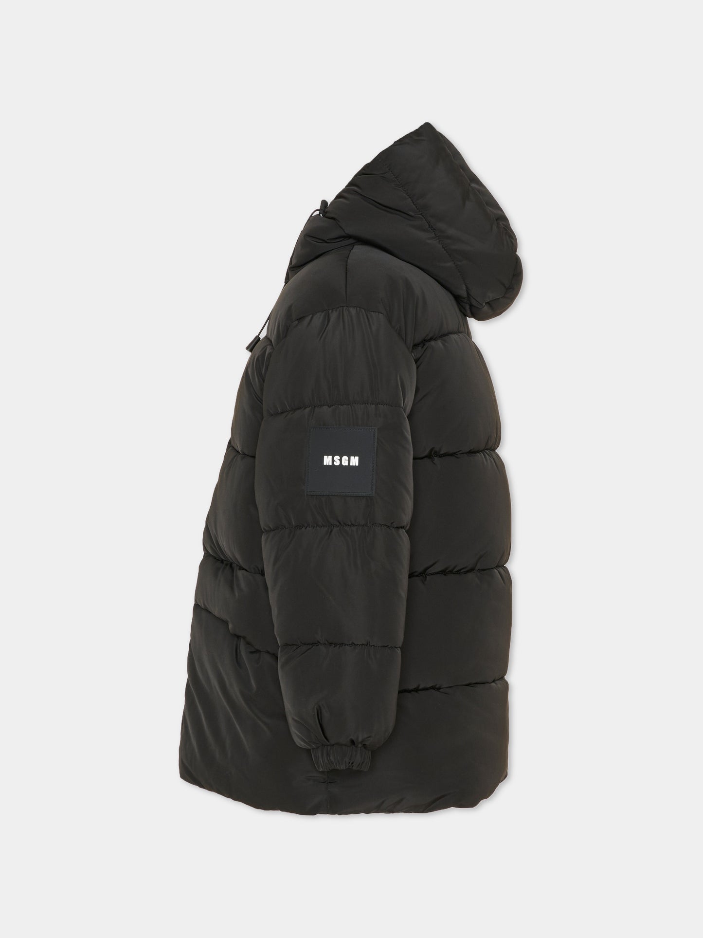 Piumino nero per bambini con cappuccio,Msgm Kids,F6MSJUPF004 110