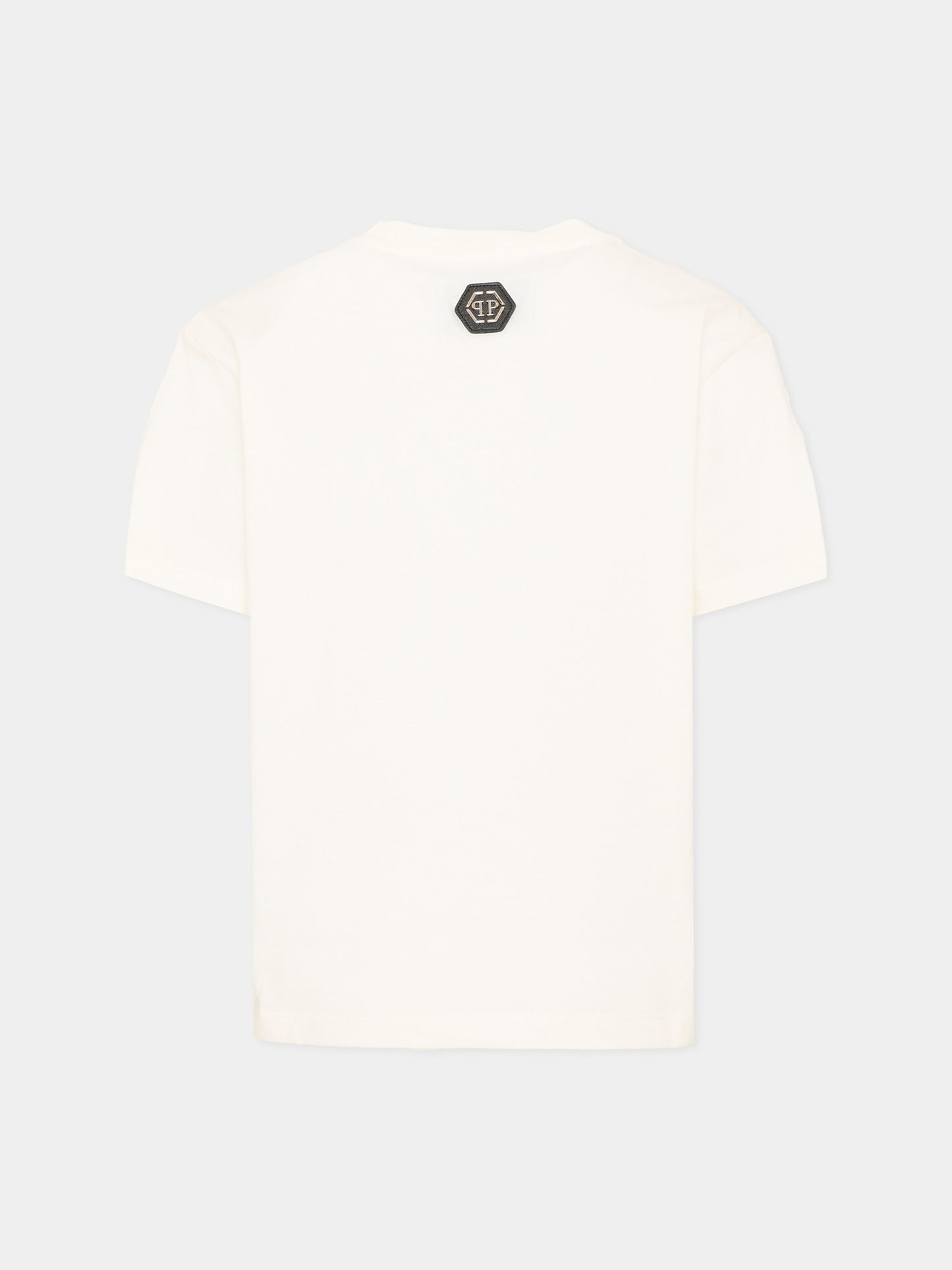 T-Shirt avorio per bambino con logo,Philipp Plein Junior,F6PHJBTH124 002