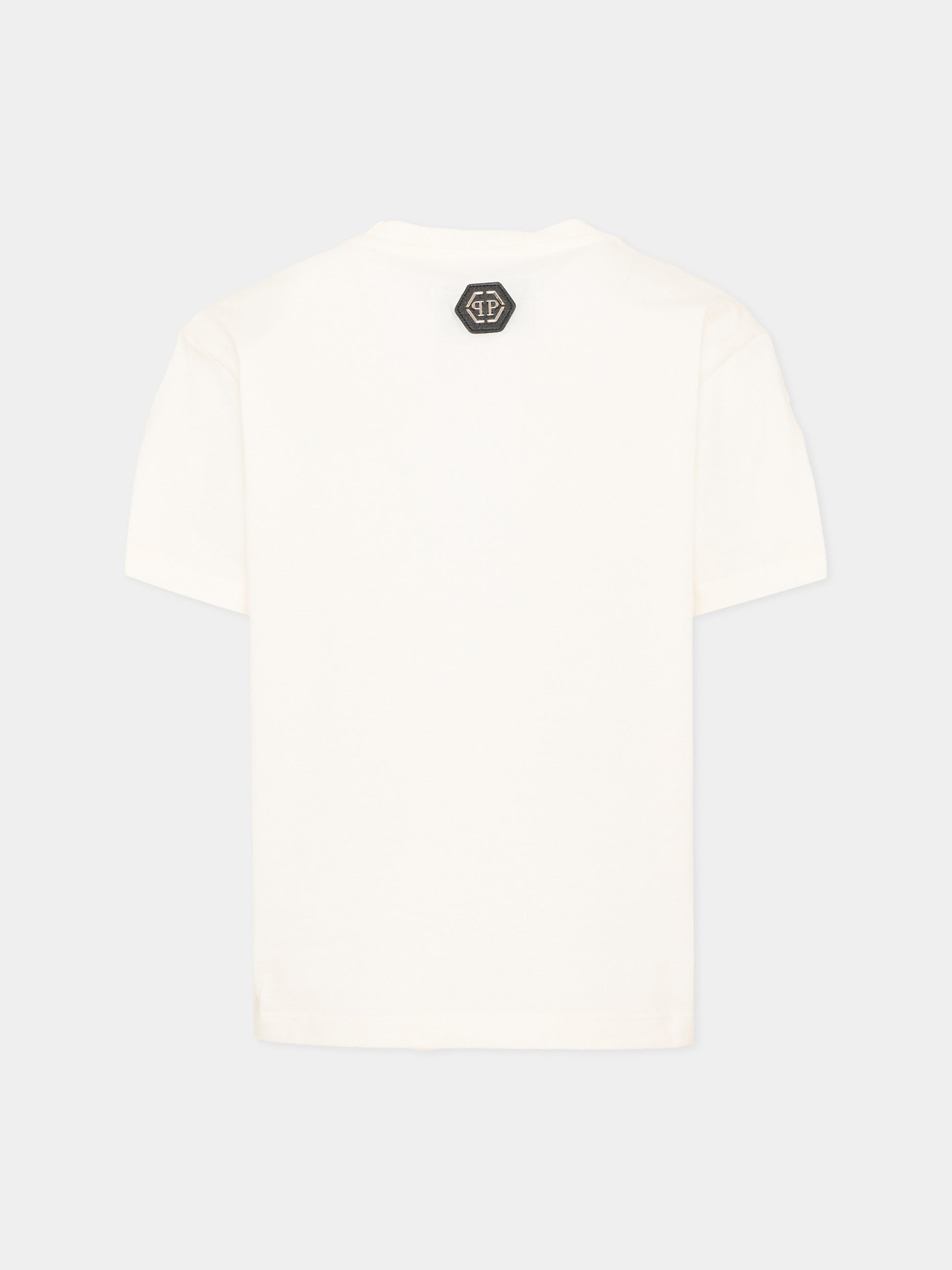 T-Shirt avorio per bambino con logo,Philipp Plein Junior,F6PHJBTH124 002