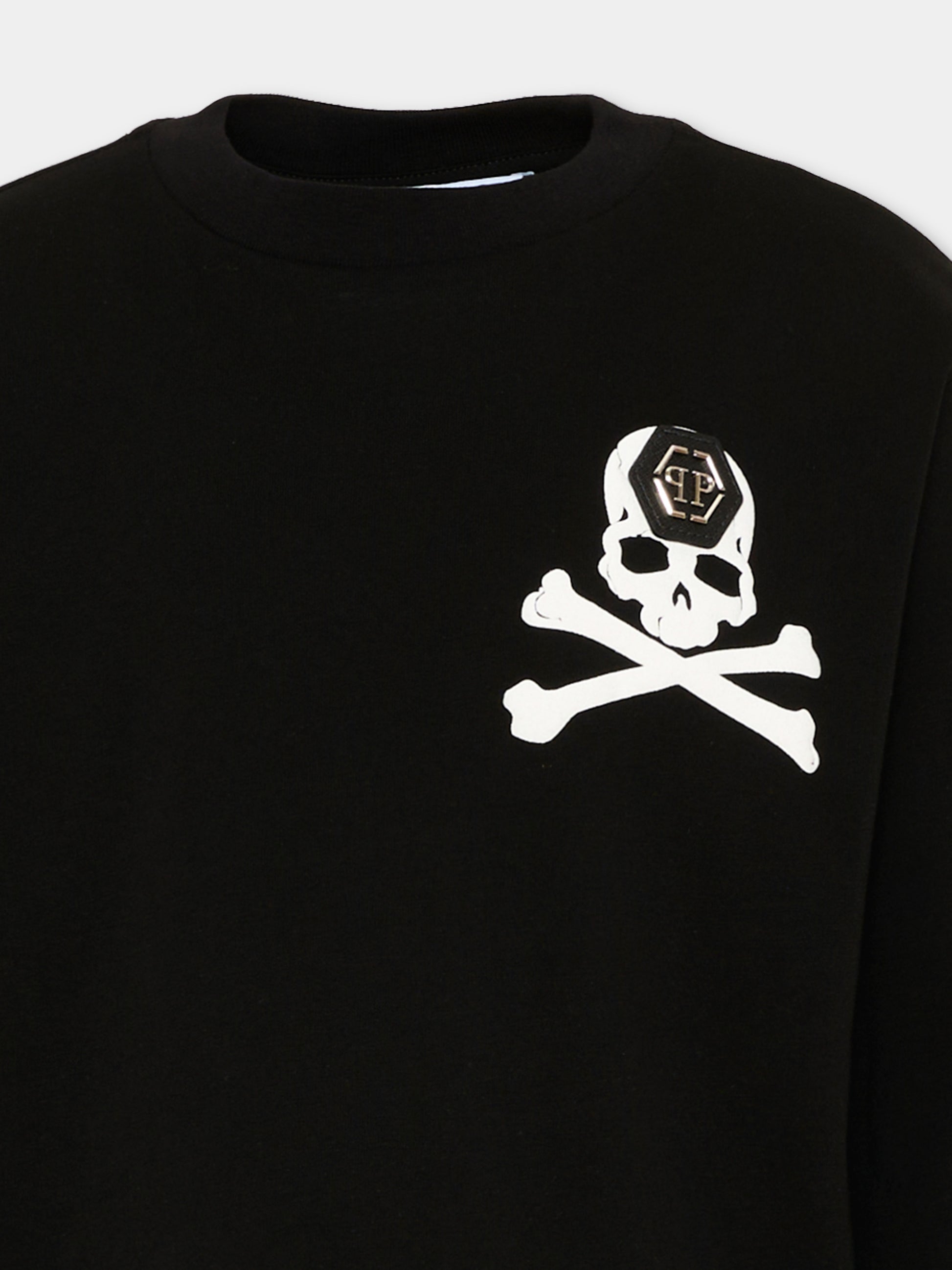 T-Shirt nera per bambino con logo,Philipp Plein Junior,F6PHJBTH168 110
