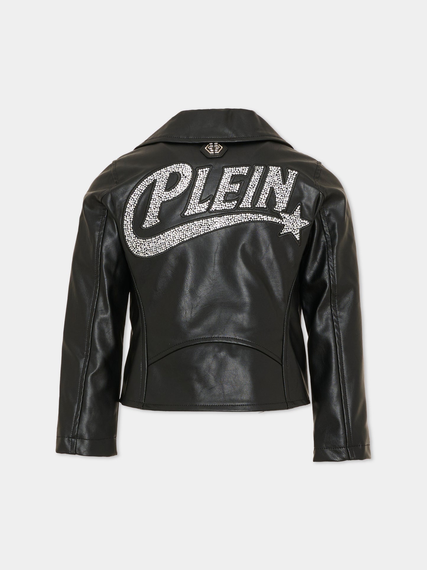Giubbotto in ecopelle nero con logo,Philipp Plein Junior,F6PHJGJK065 110