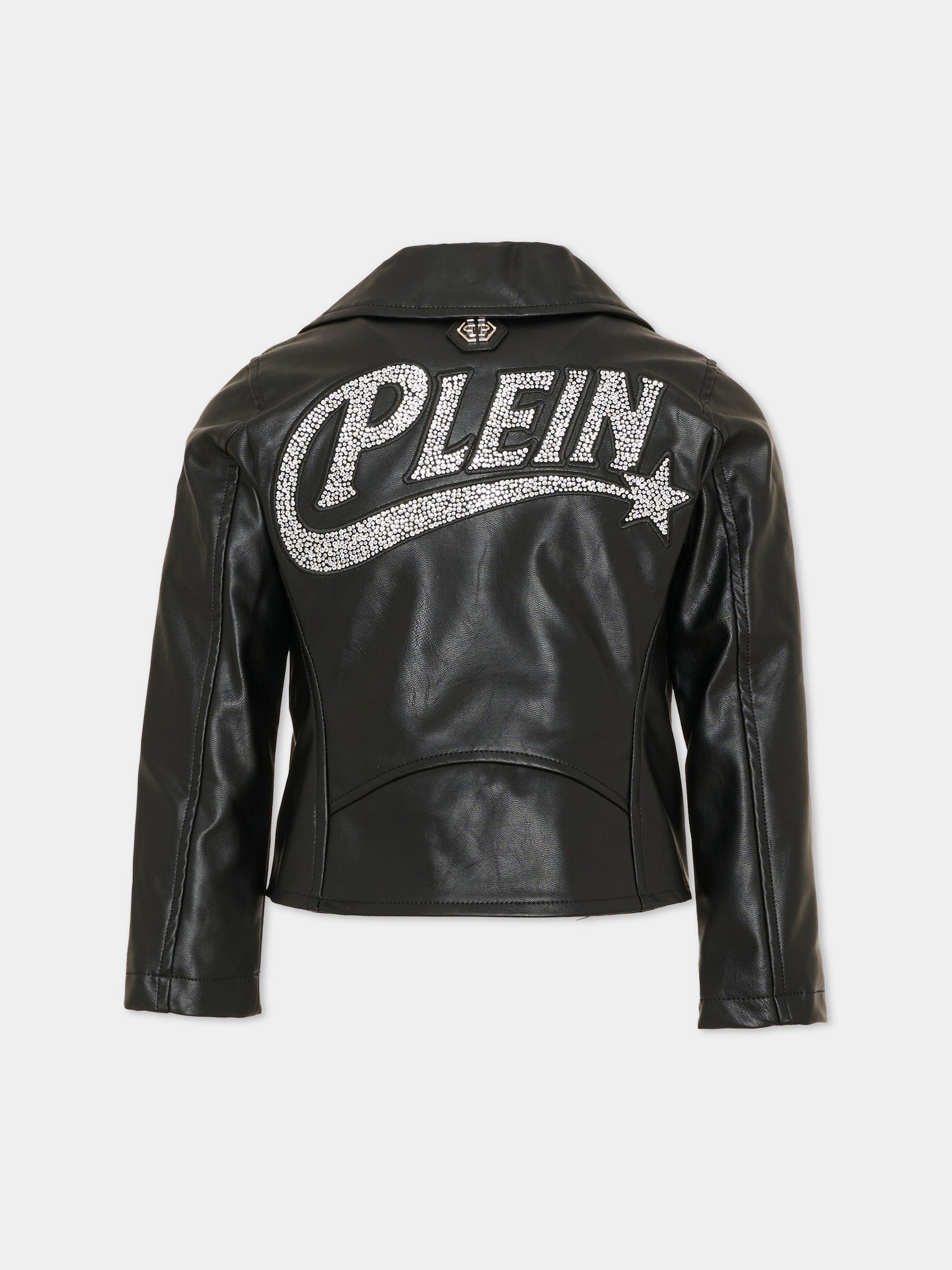 Giubbotto in ecopelle nero con logo,Philipp Plein Junior,F6PHJGJK065 110