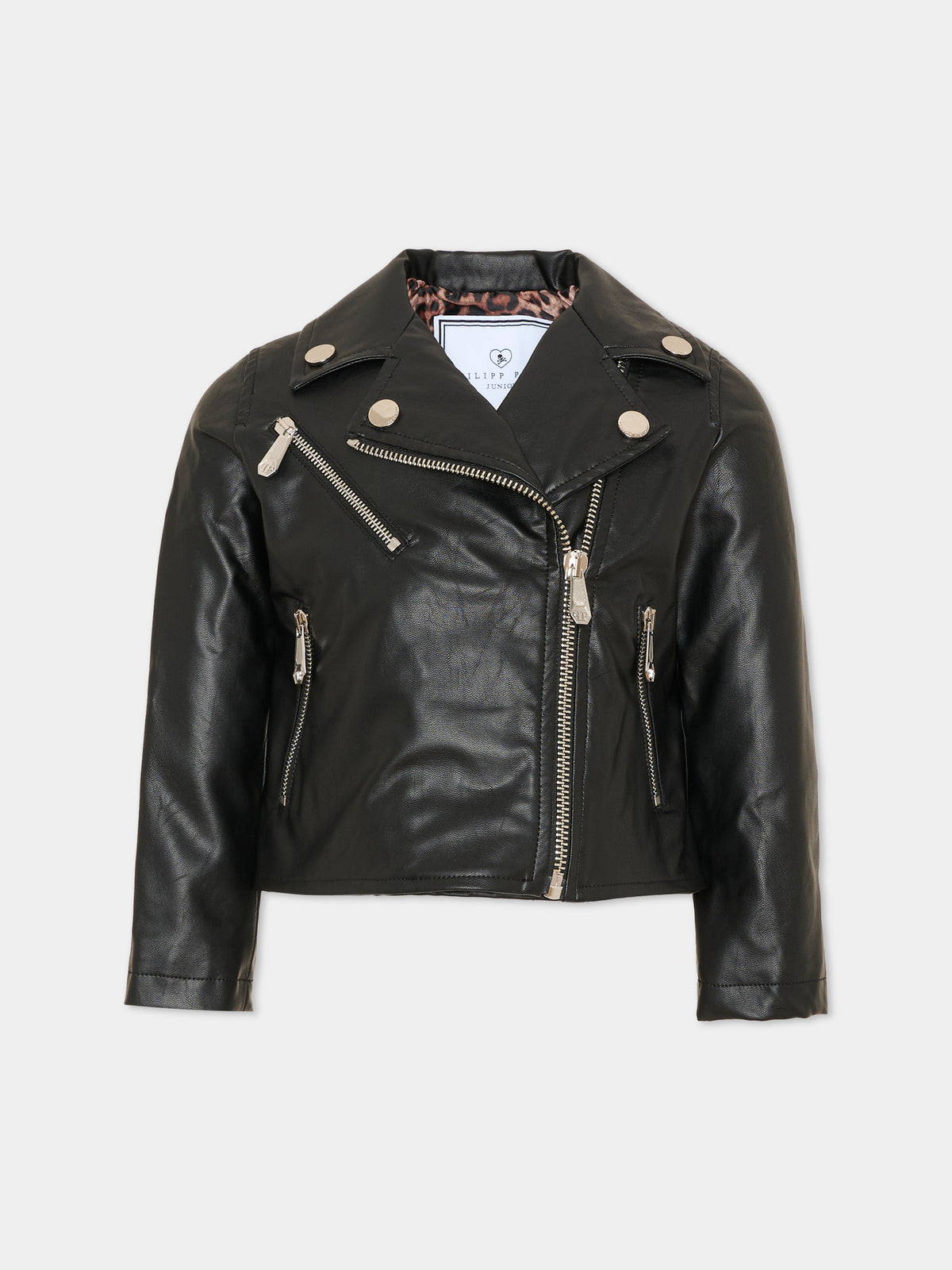 Giubbotto in ecopelle nero con logo,Philipp Plein Junior,F6PHJGJK065 110
