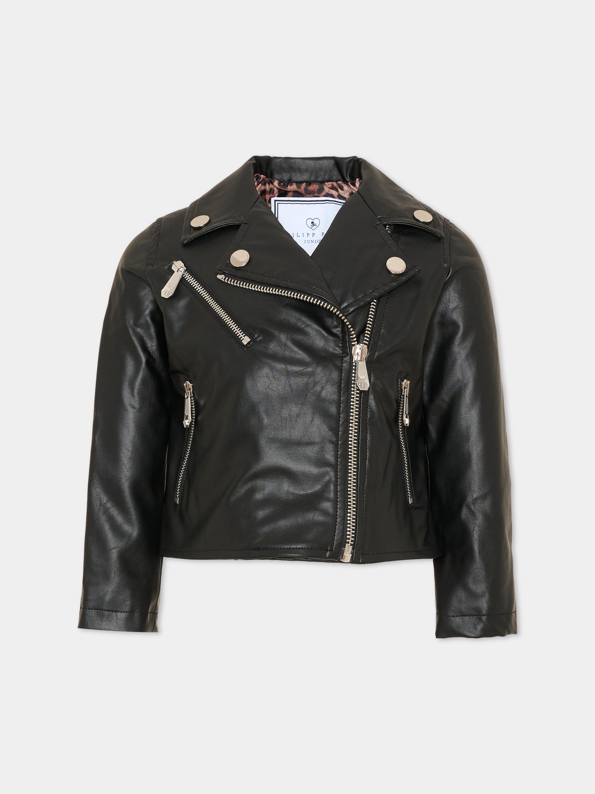 Giubbotto in ecopelle nero con logo,Philipp Plein Junior,F6PHJGJK065 110