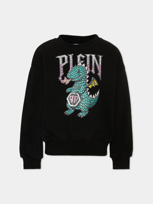 Felpa nera per bambina con dinosauro,Philipp Plein Junior,F6PHJGSW052 110