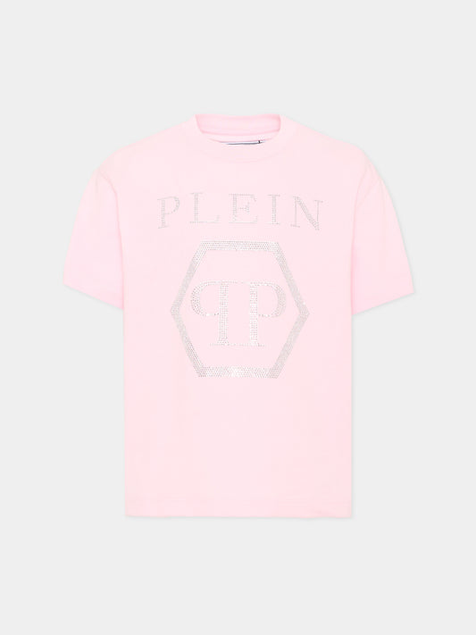 T-shirt rosa per bambina con logo,Philipp Plein Junior,F6PHJGTH022 042