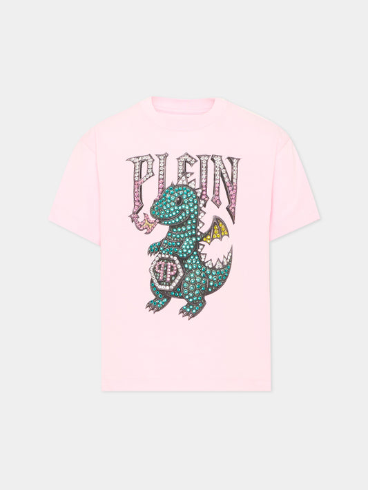 T-Shirt rosa per bambina con logo,Philipp Plein Junior,F6PHJGTH057 042