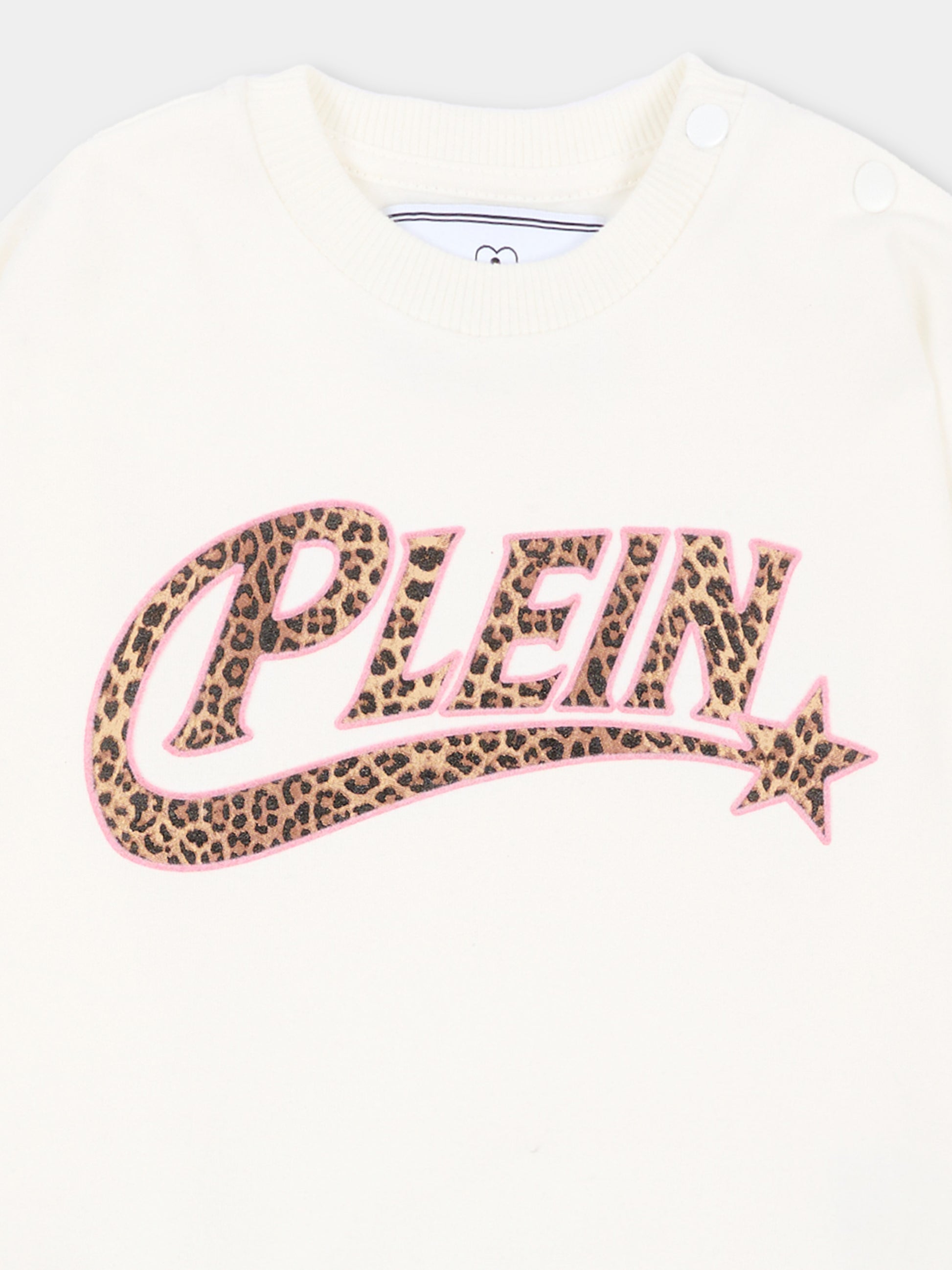 Completo sportivo lungo avorio per neonata animalier,Philipp Plein Junior,F6PHNGML184 002