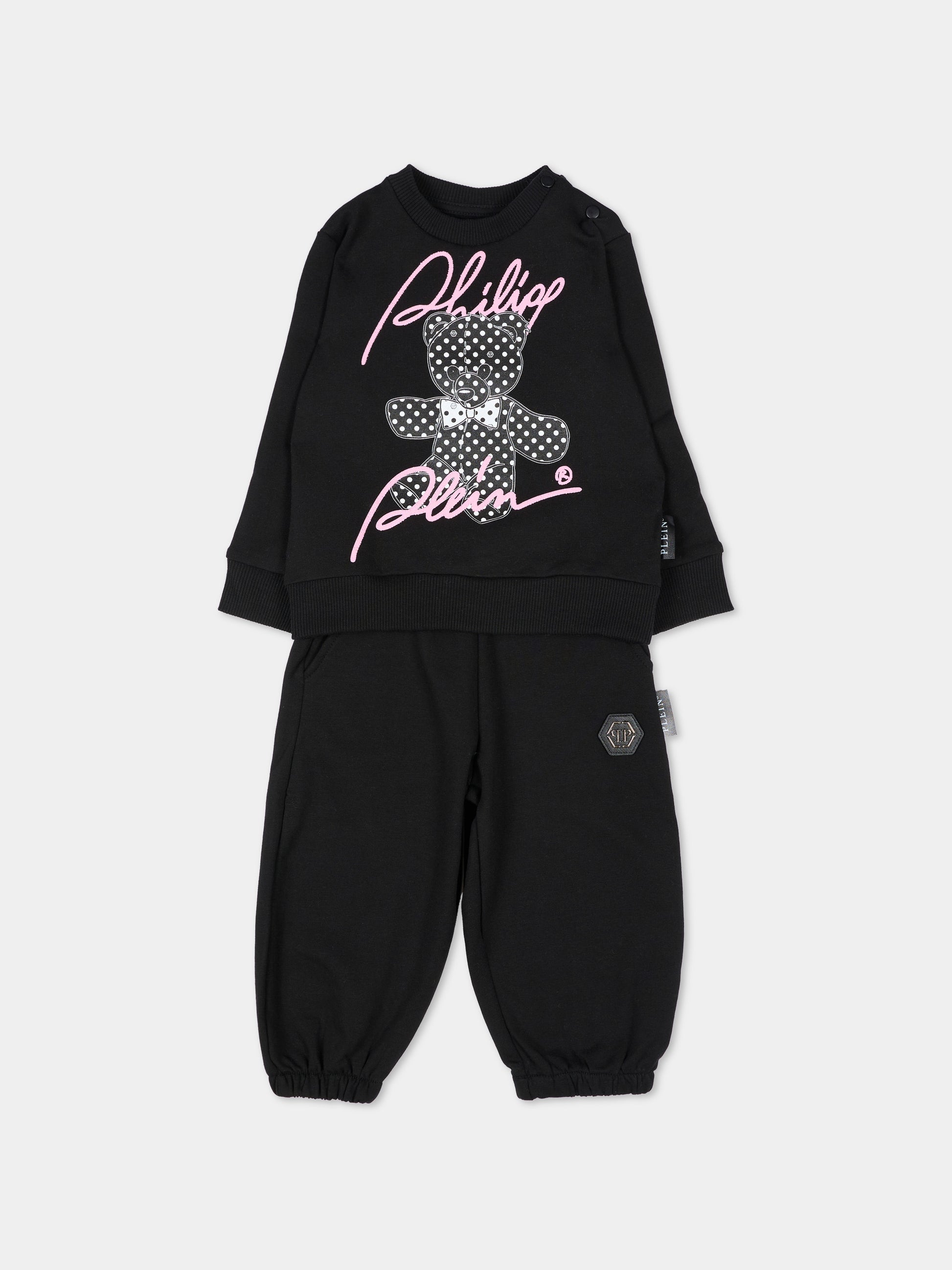 Completo sportivo lungo nero per neonata con orsetto,Philipp Plein Junior,F6PHNGTP183 110