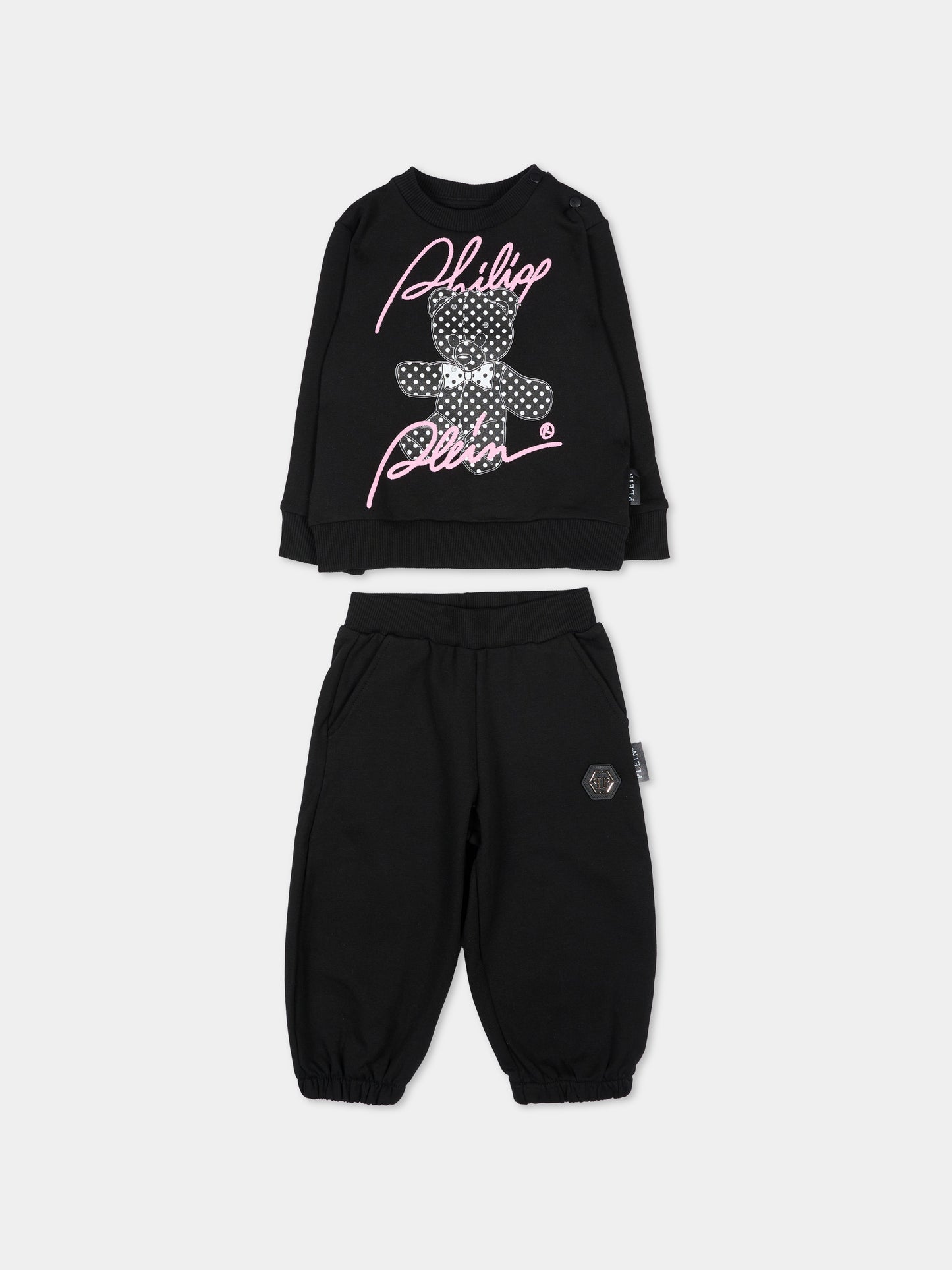Completo sportivo lungo nero per neonata con orsetto,Philipp Plein Junior,F6PHNGTP183 110