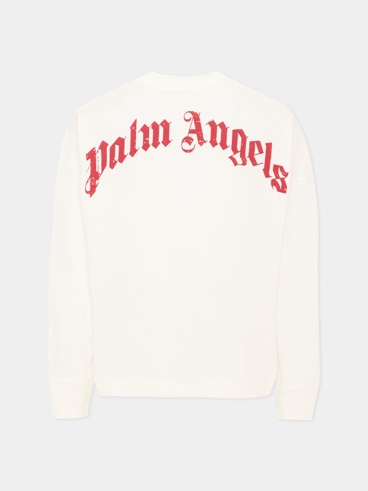T-shirt avorio per bambini con logo,Palm Angels,F6PAJBTH141 412
