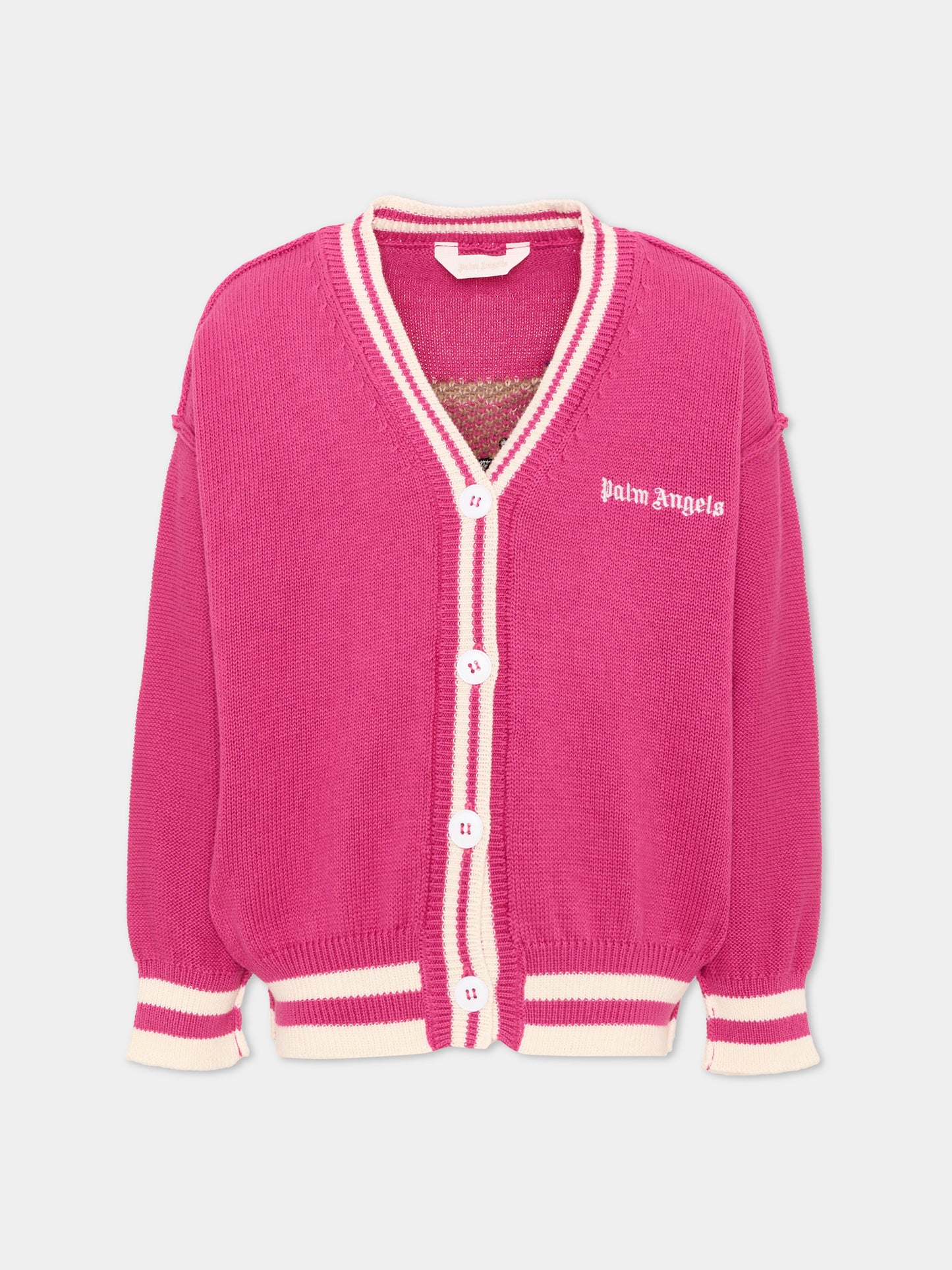 Cardigan fucsia per bambina con Teddy Bear,Palm Angels,F6PAJGCA154 402