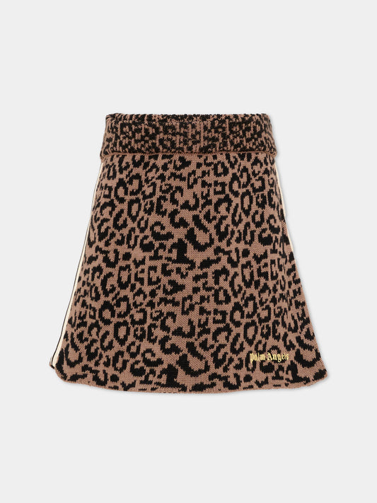 Gonna marrone per bambina con logo,Palm Angels,F6PAJGSK158 220