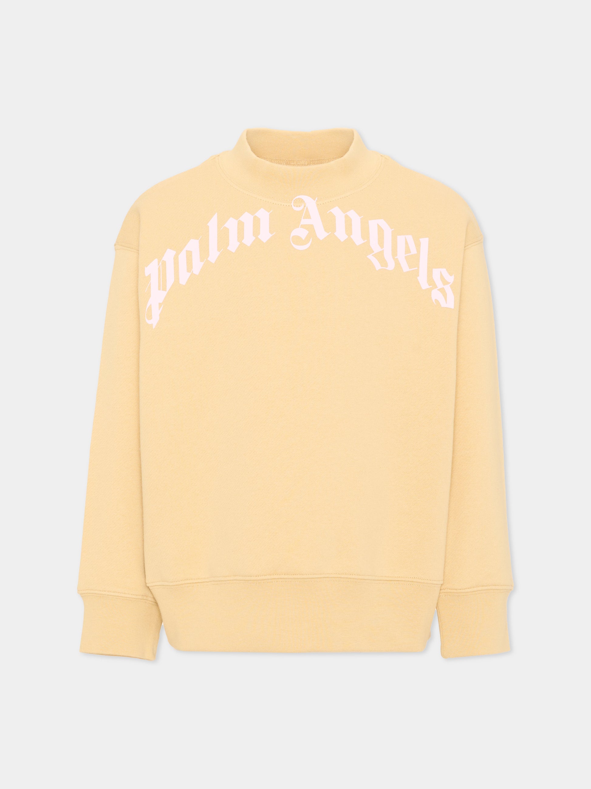 Felpa beige per bambina con logo,Palm Angels,F6PAJGSW033 1530