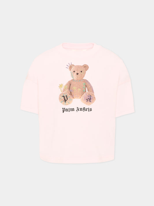 T-Shirt rosa per bambina con Teddy Bear,Palm Angels,F6PAJGTH079 042