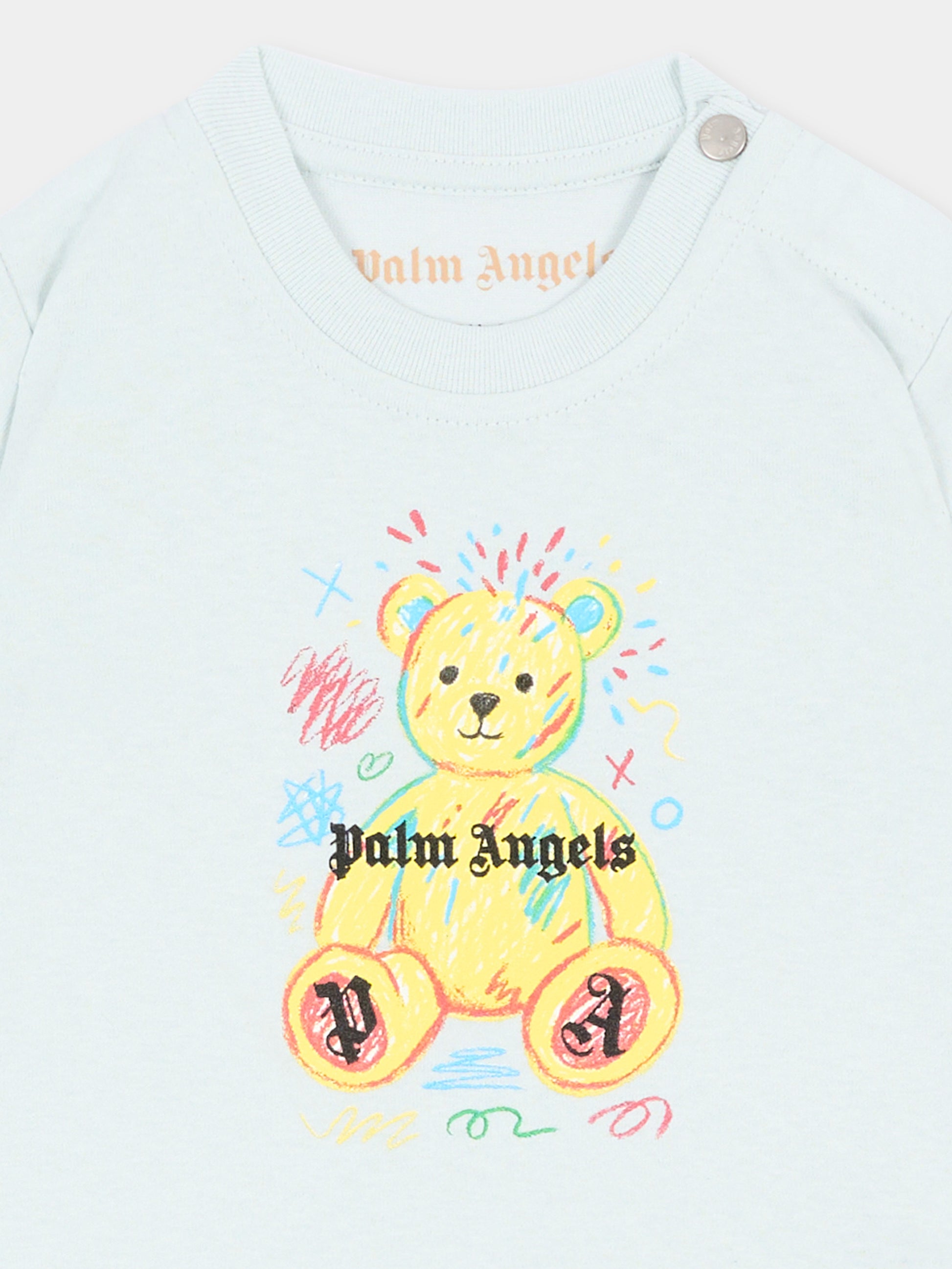 T-shirt celeste per neonato con Teddy Bear,Palm Angels,F6PANBTH196 960