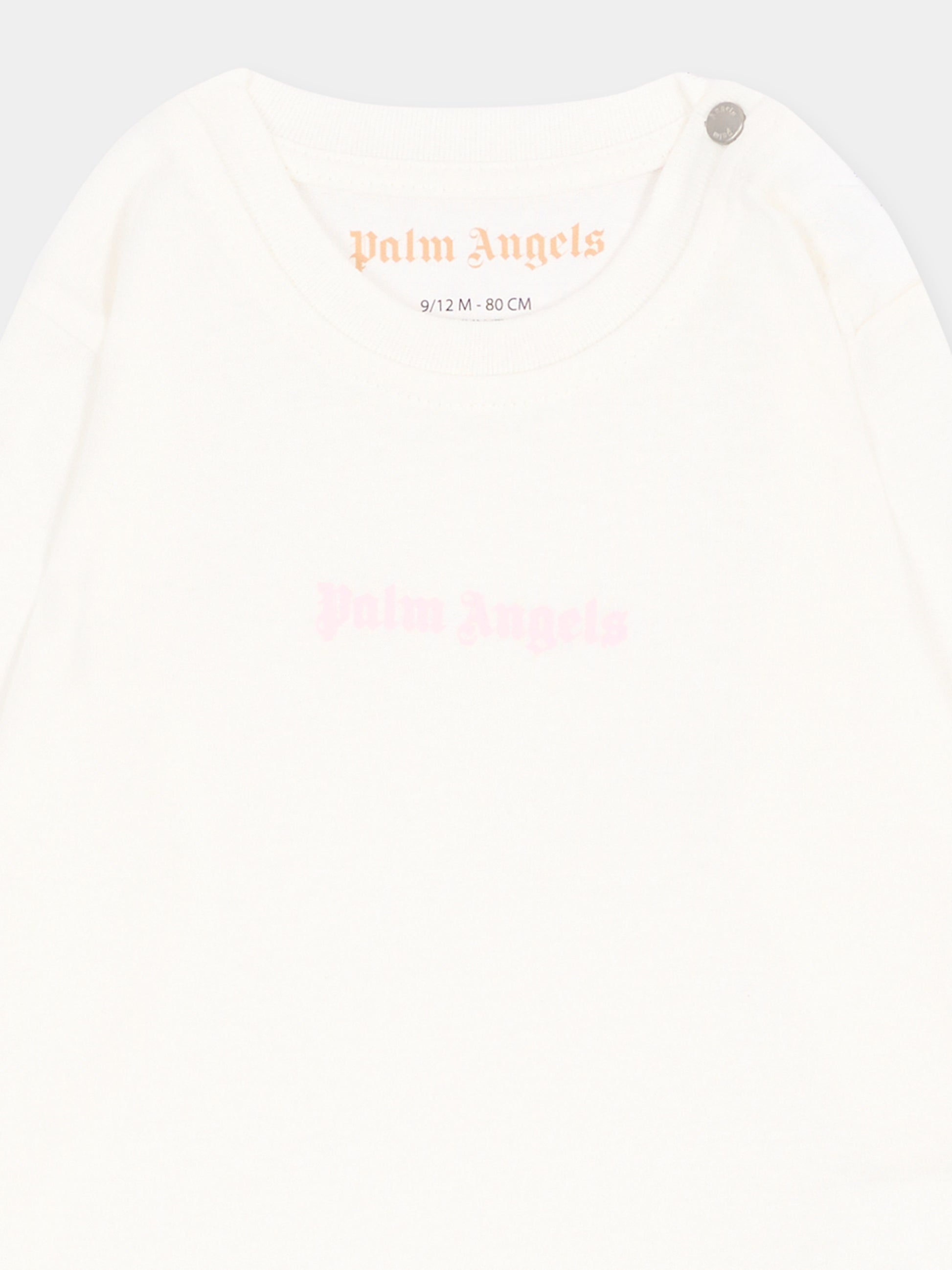 T-shirt avorio per neonata con logo,Palm Angels,F6PANGTH186 412