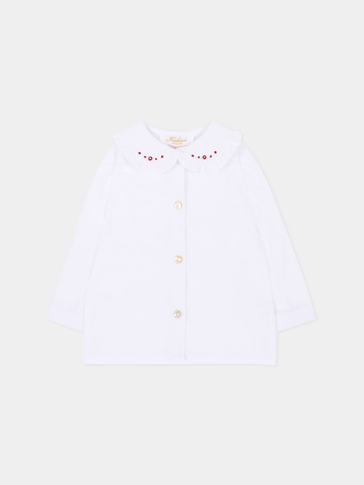 Camicia a manica lunga bianca per neonata con colletto ricamato,Kidiwi Handmade,10010 PTI/BUR