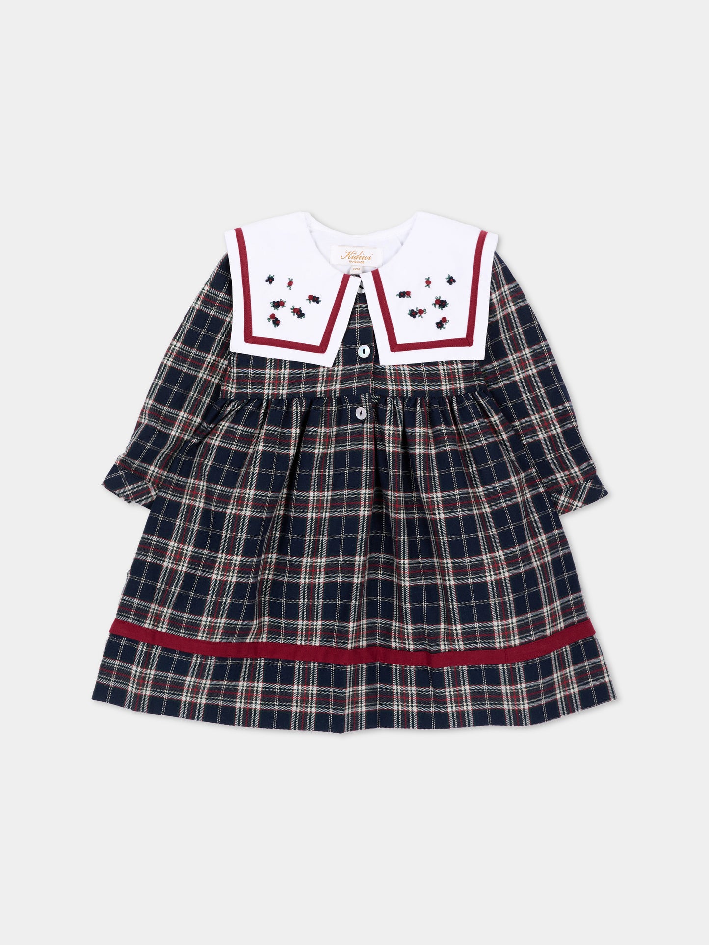 Vestito a manica lunga blu tartan per neonata,Kidiwi Handmade,37271 TC324