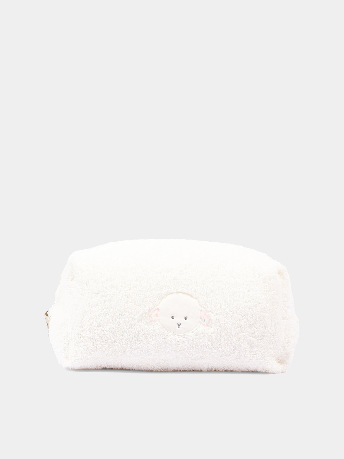 Ivory pouch for Baby Girl with Olive lamb