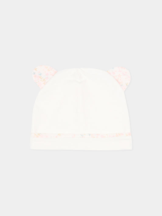Cappellino avorio per neonata con orecchie in liberty,Le Boo Beebè,CCB021 T351 30