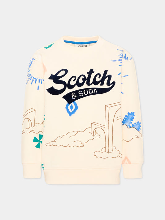 Felpa avorio per bambino con stampa,Scotch&soda,183338 100