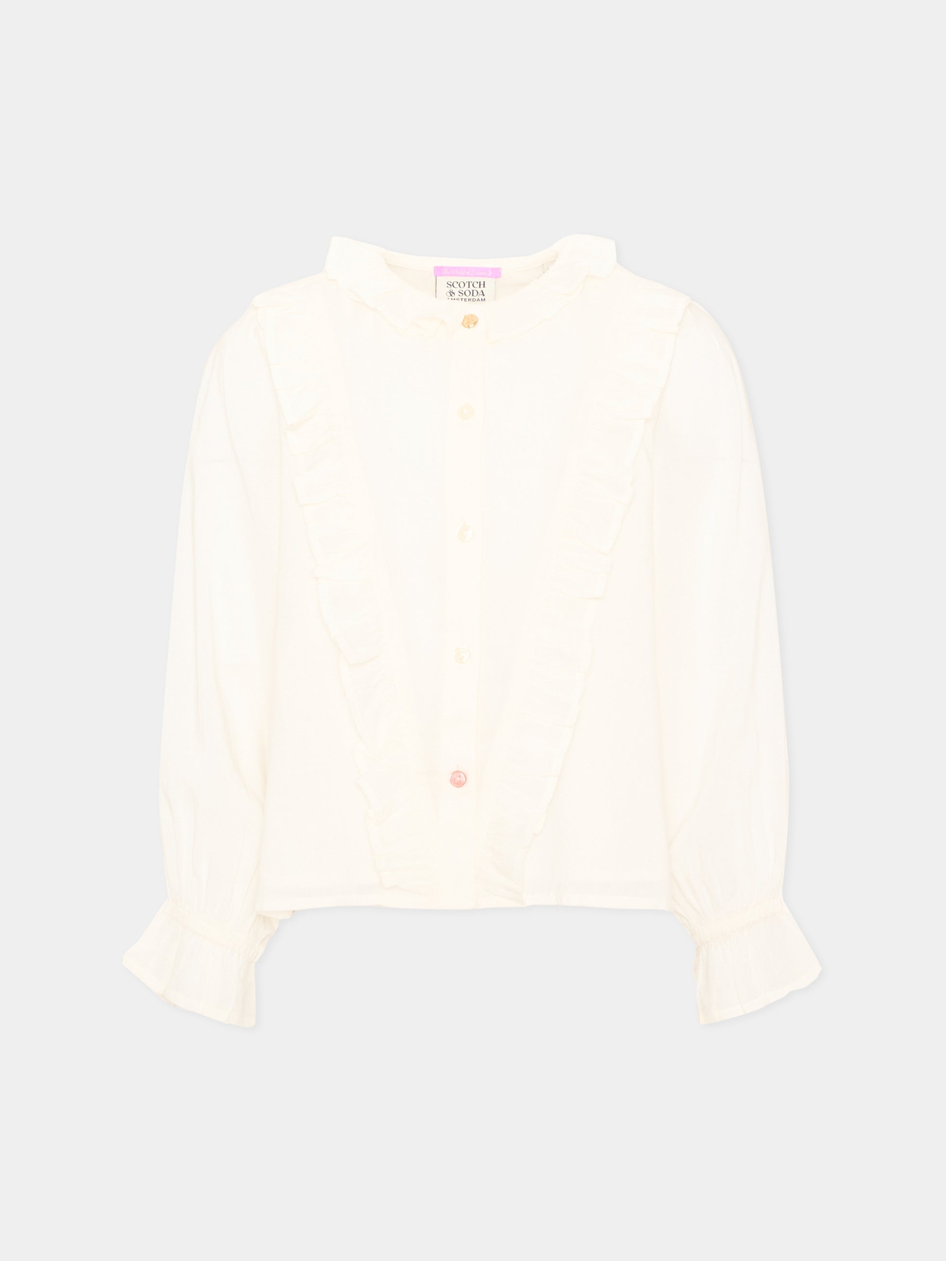 Camicia a manica lunga bianca con ruches per bambina,Scotch&soda,183445 270