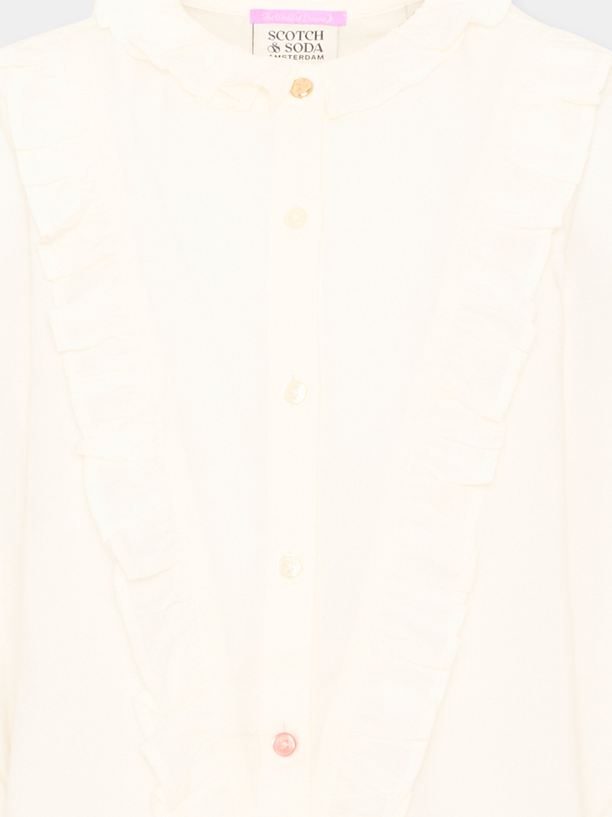 Camicia a manica lunga bianca con ruches per bambina,Scotch&soda,183445 270