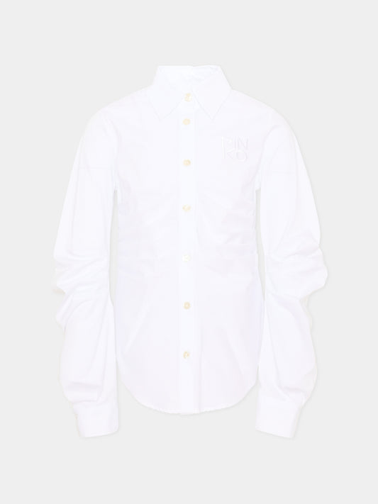 Camicia a manica lunga bianca per bambina con logo,Pinko,KFCA051 0 CA027 B000