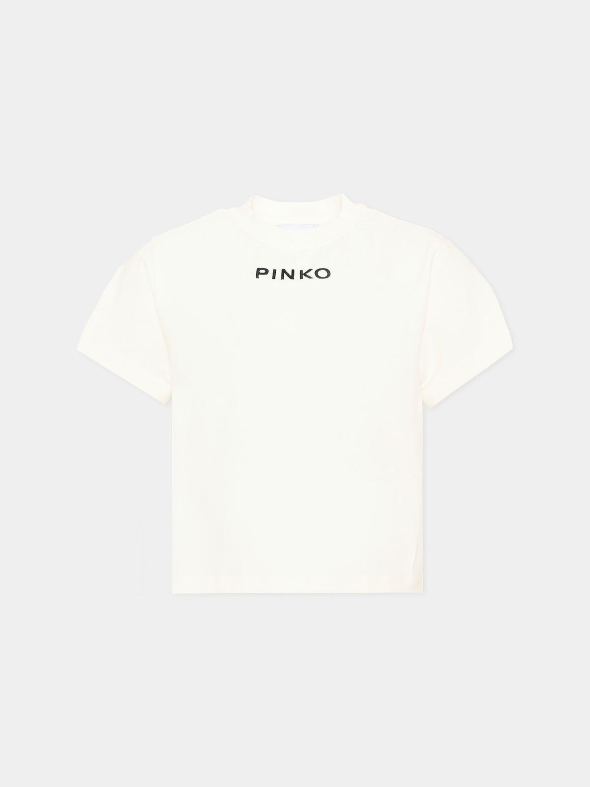 T-shirt a manica corta avorio con dettagli in pizzo per bambina,Pinko,KFTS064 C JE018 0905