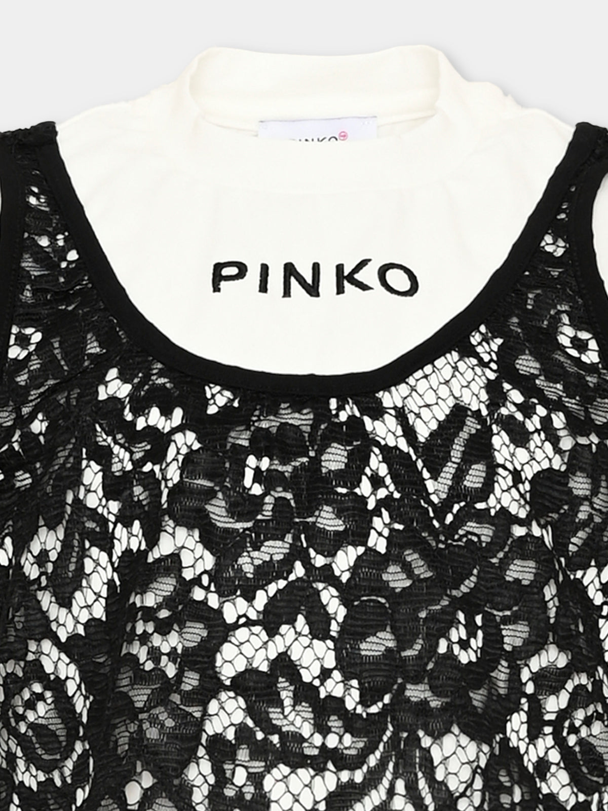 T-shirt a manica corta avorio con dettagli in pizzo per bambina,Pinko,KFTS064 C JE018 0905