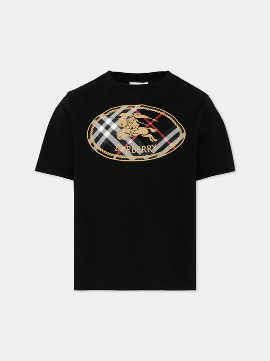 T-Shirt nera per bambino con logo,Burberry Kids,8131608 A1189