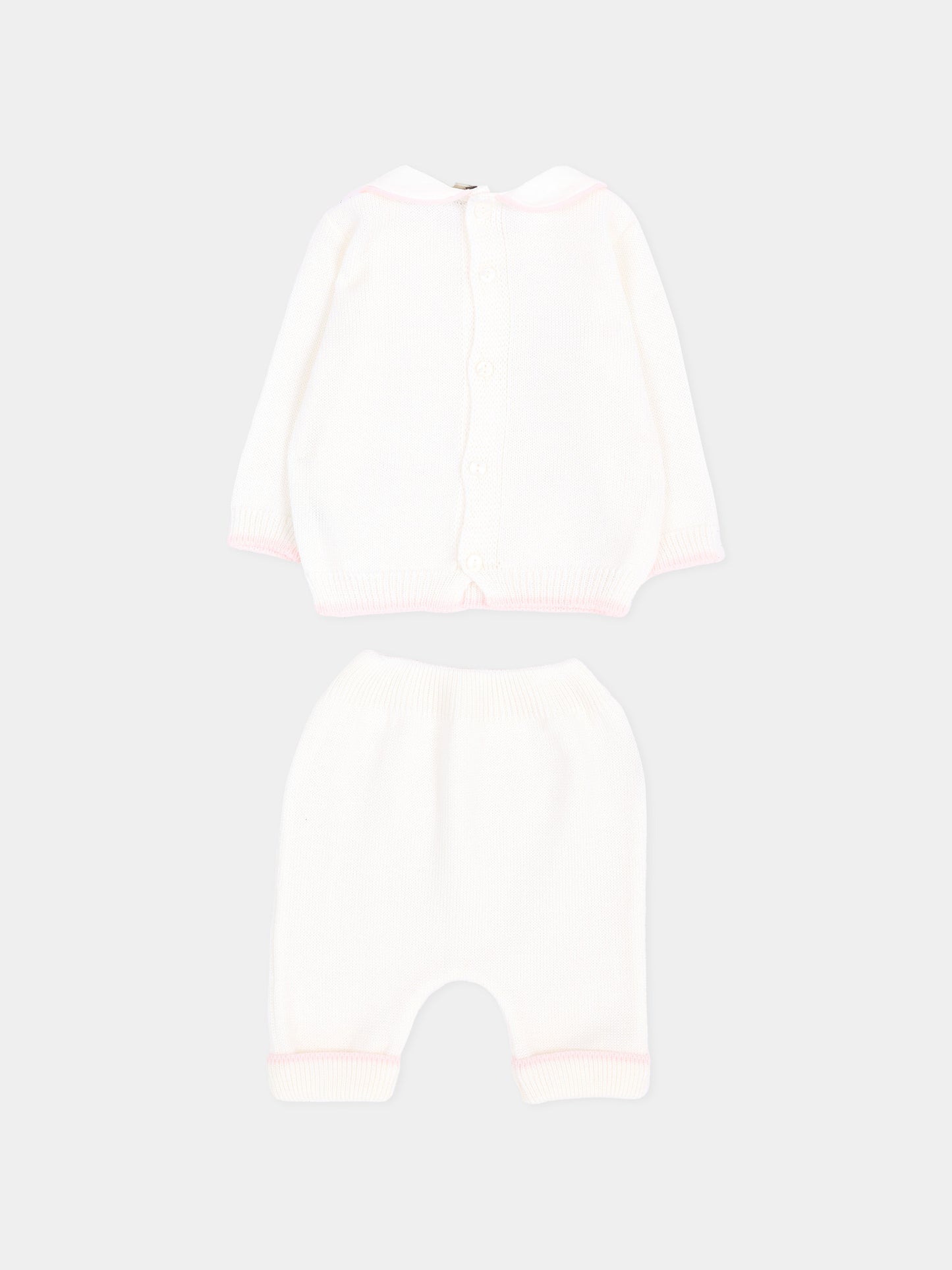 Completo nascita avorio con pois rosa per neonata,Little Bear,4109 LATTE/ROSA