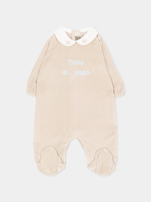 Tutina marrone per neonato con ricamo,Little Bear,4051 TORTORA/CIELO