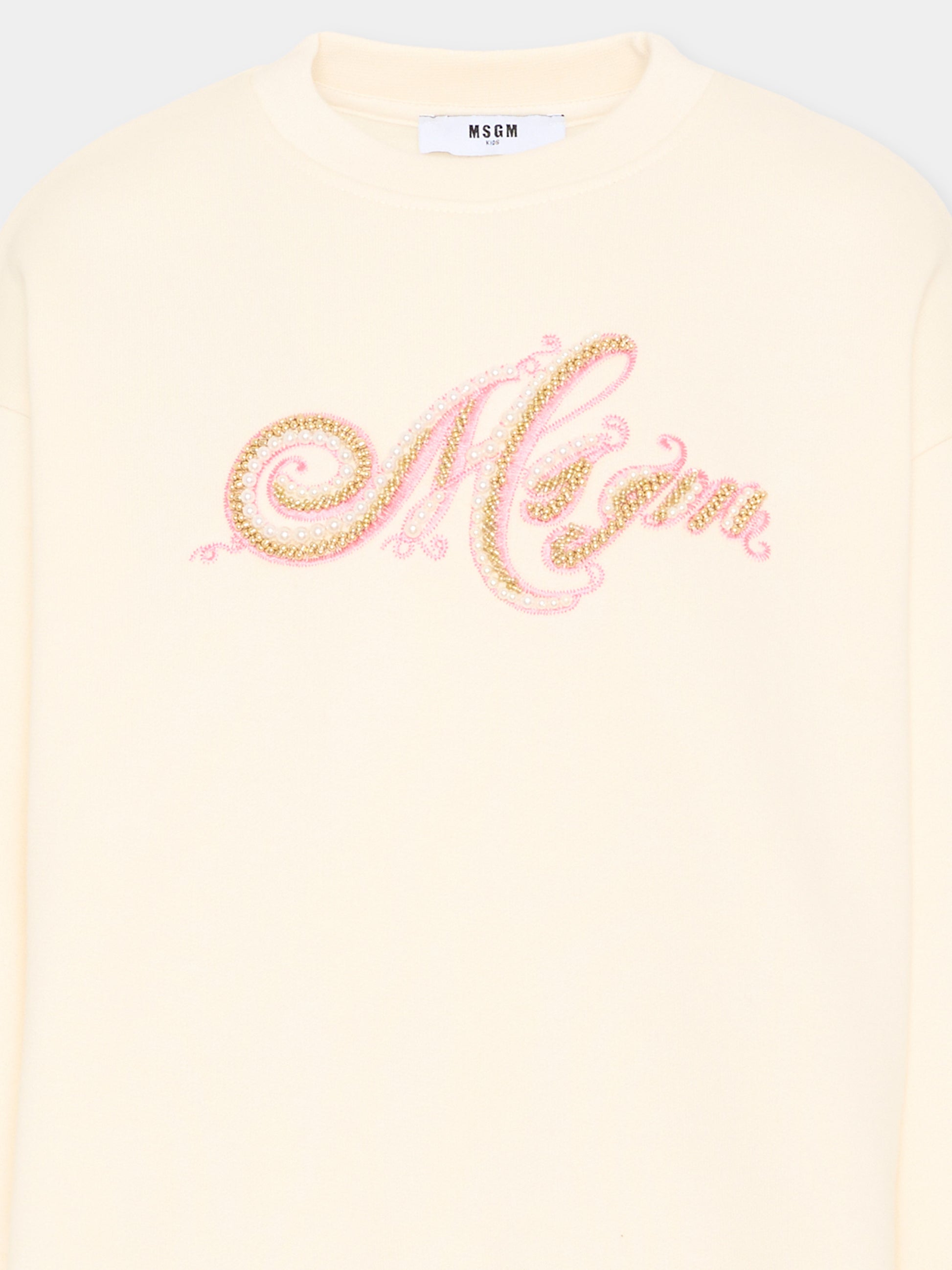 Felpa avorio per bambina con logo,Msgm Kids,F5MSJGSW151 013