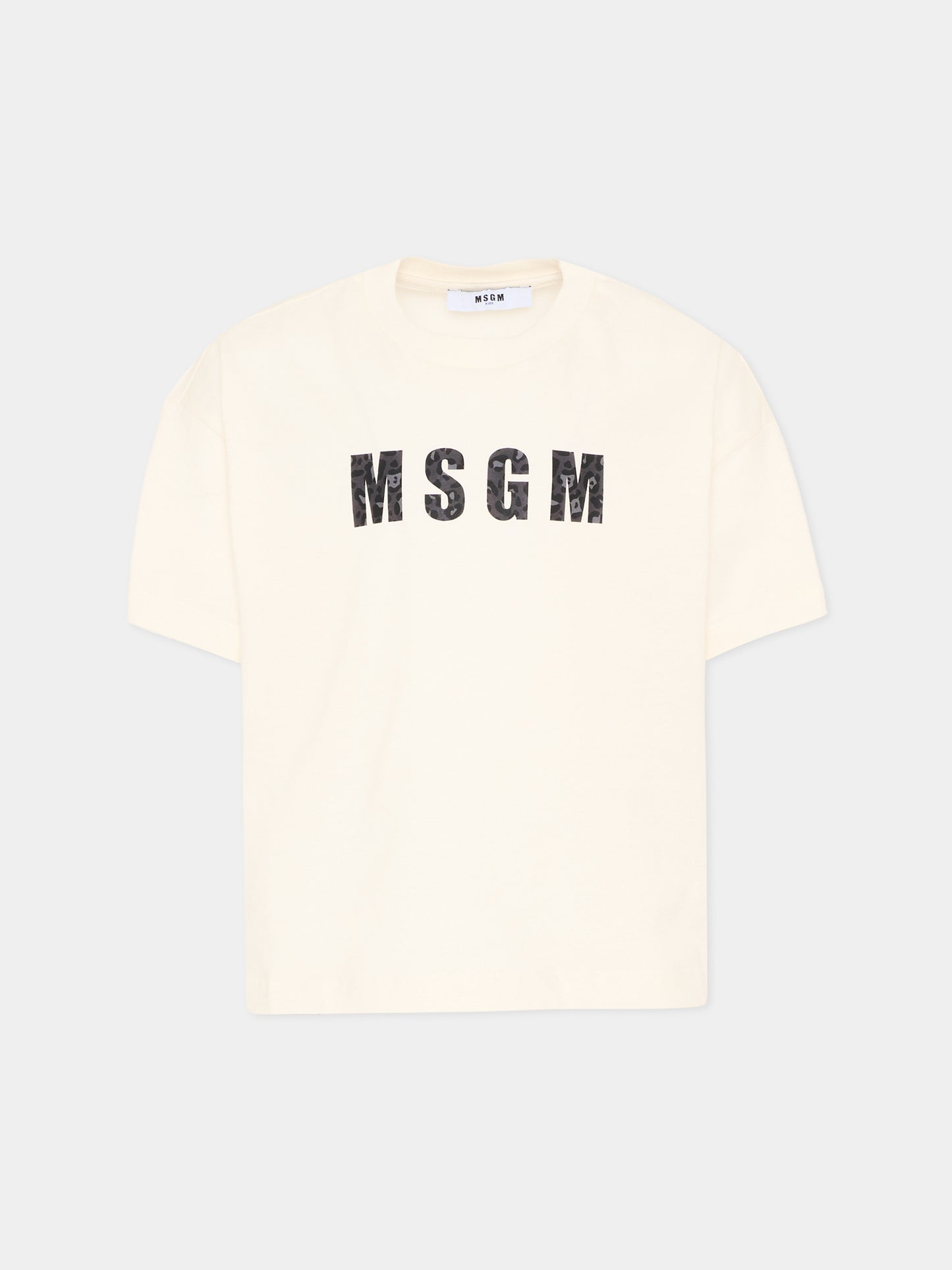 T-Shirt avorio per bambina con logo animalier,Msgm Kids,F5MSJGTH141 013