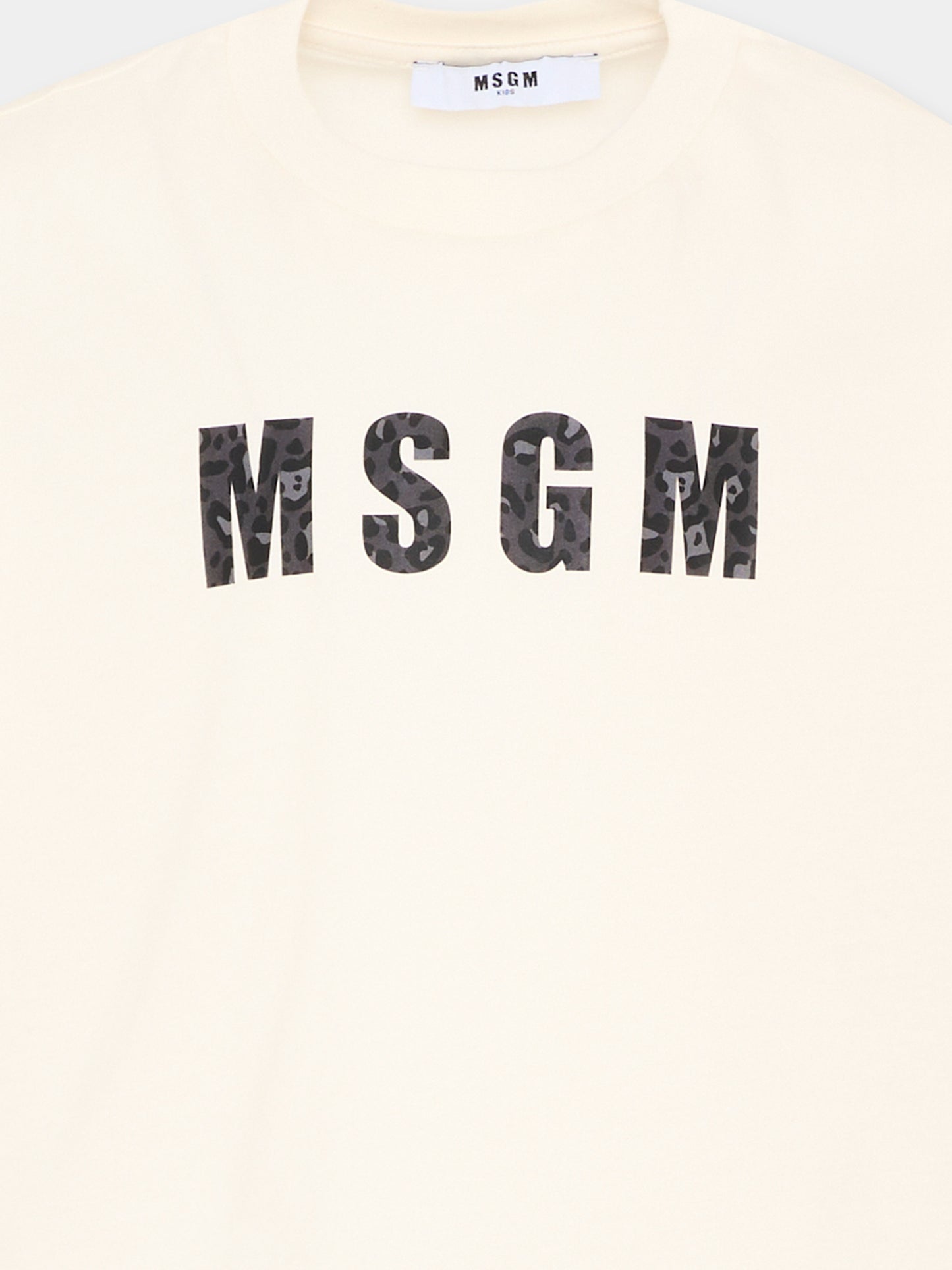 T-Shirt avorio per bambina con logo animalier,Msgm Kids,F5MSJGTH141 013