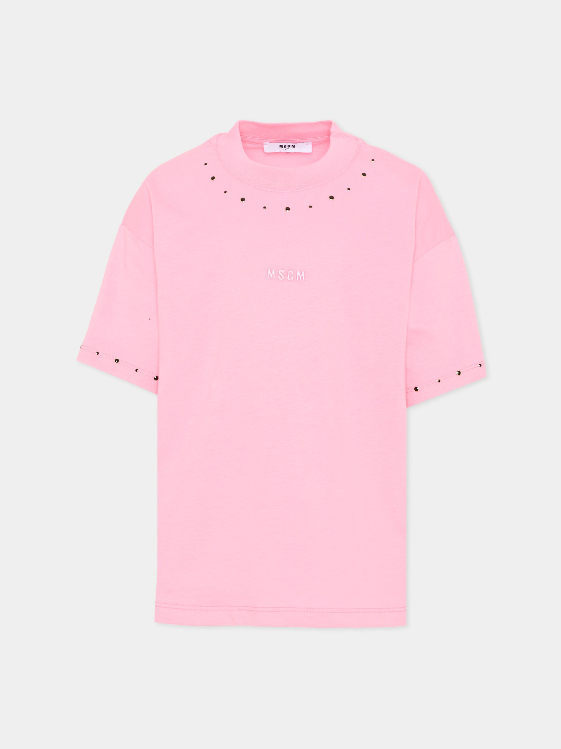 T-Shirt rosa per bambina con borchie,Msgm Kids,F5MSJGTH149 MS038