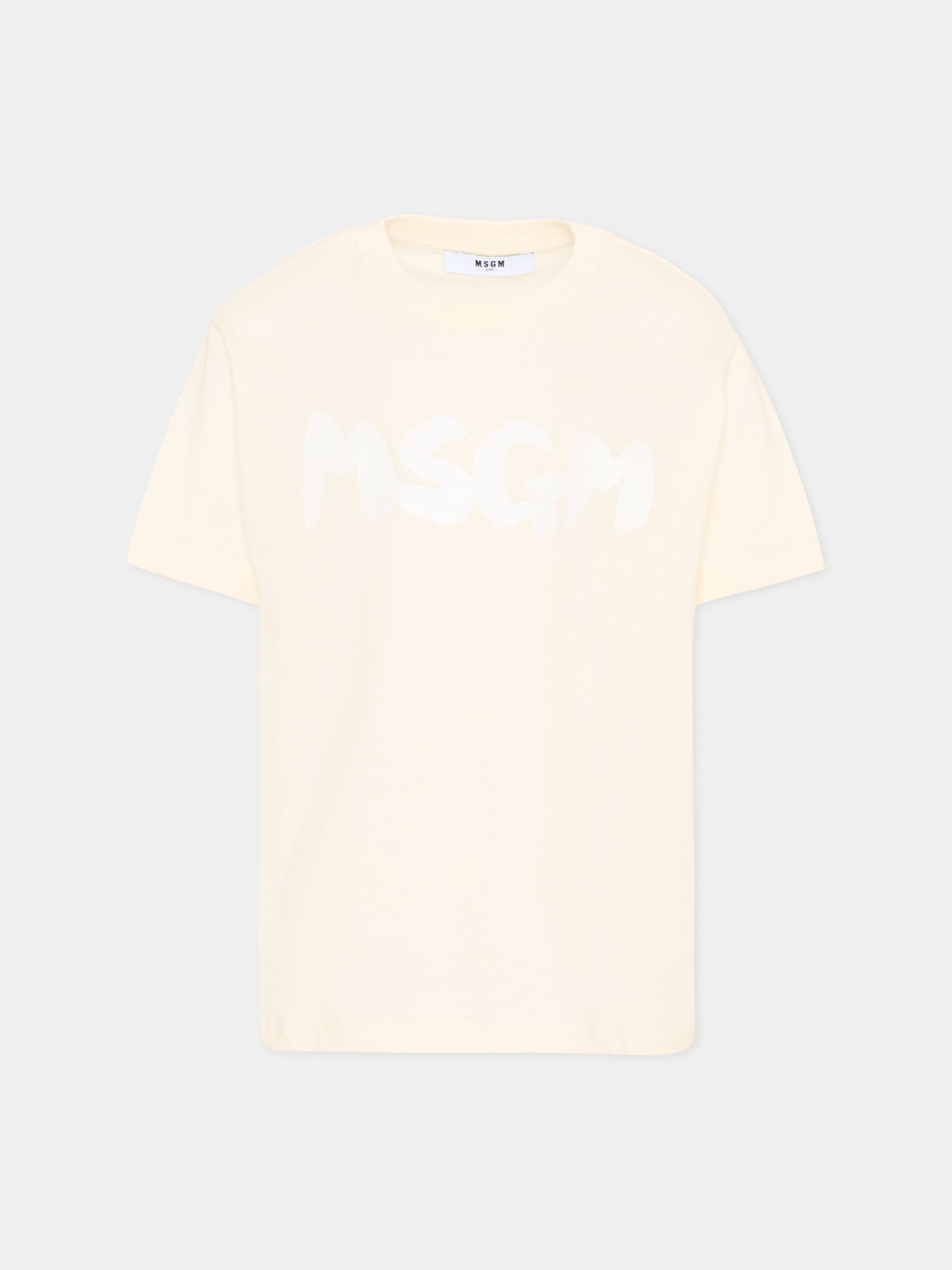 T-shirt avorio per bambini con logo,Msgm Kids,F5MSJUTH011 013