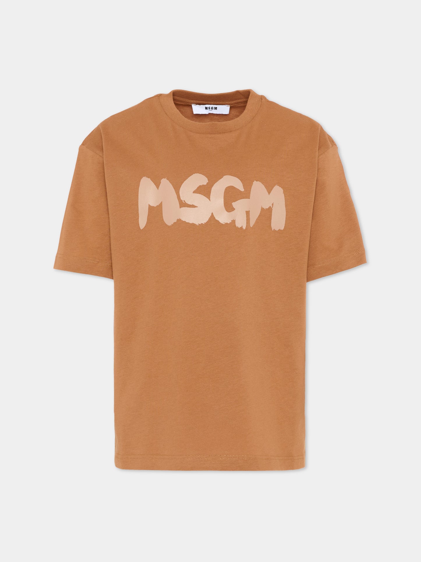 T-Shirt marrone per bambini con logo,Msgm Kids,F5MSJUTH011 MS046