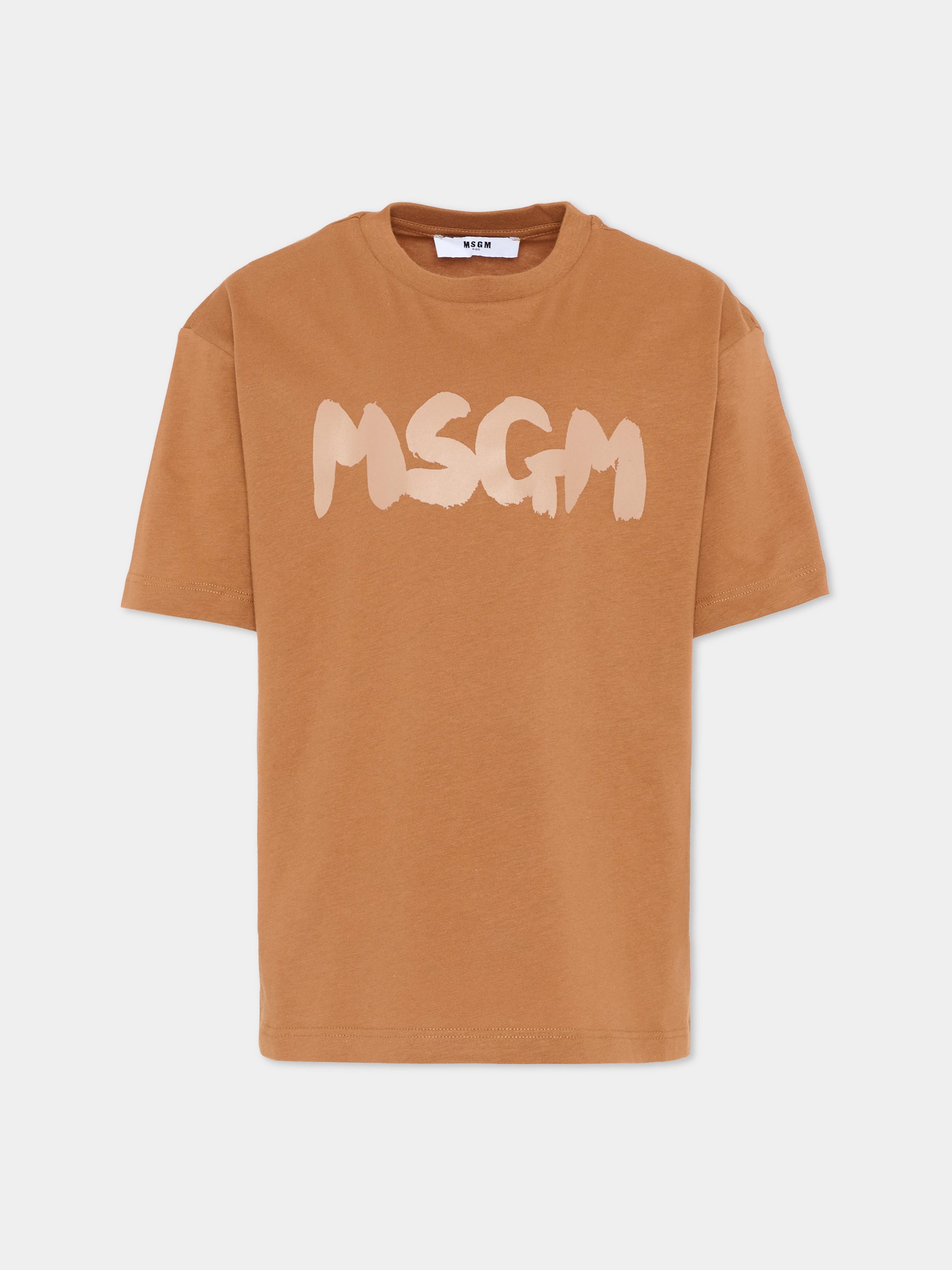 T-Shirt marrone per bambini con logo,Msgm Kids,F5MSJUTH011 MS046
