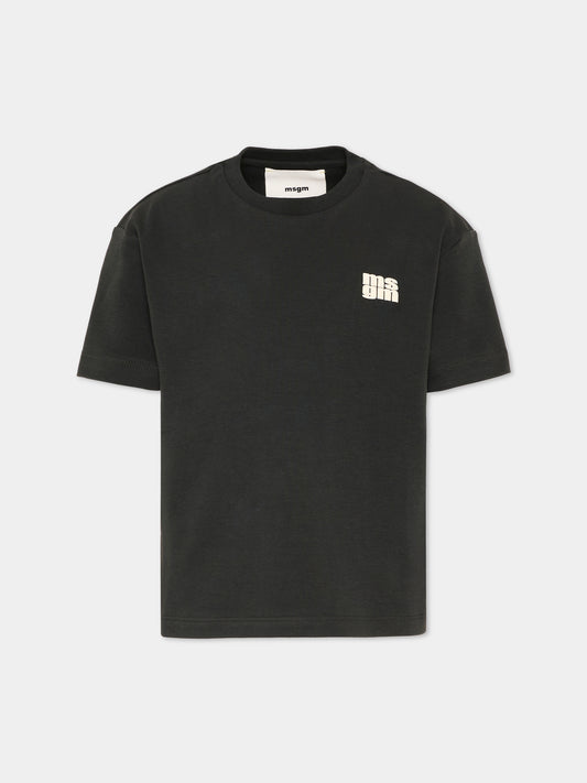 T-Shirt nera per bambini con logo,Msgm Kids,F5MSJUTH055 MS040