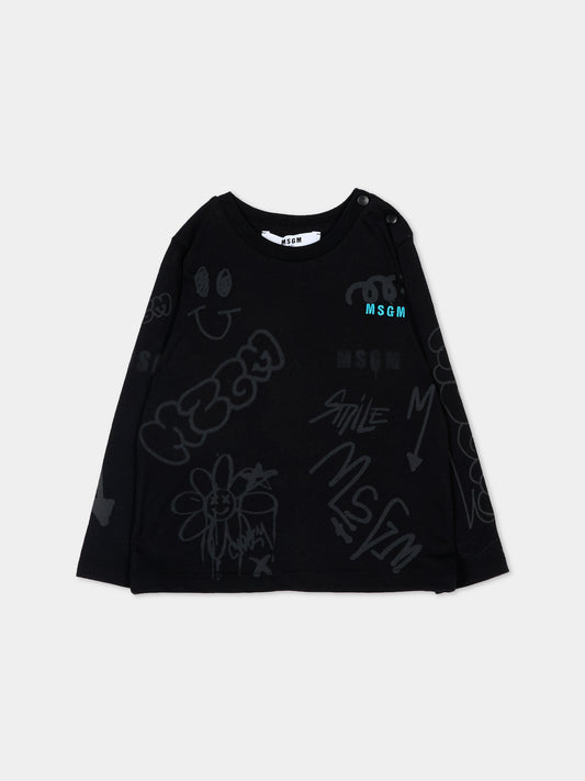 T-Shirt nera per neonati con logo,Msgm Kids,F5MSNBTH298 110
